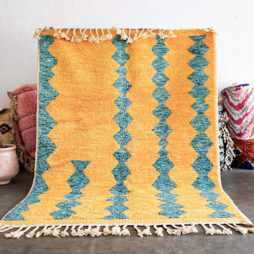 Yellow Turquoise Boujaad Rug - Berber Handicraft