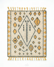 Yellow and White Tribal Rug 3 X 5 Ft | 90 X 150 Cm / With Tassels / Short (0.4” / 1 cm)