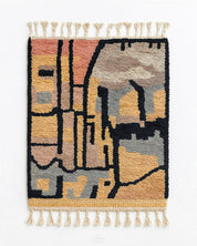 Abstract Moroccan Wool Rug 3 X 5 Ft | 90 X 150 Cm / With Tassels / Short (0.4” / 1 cm)