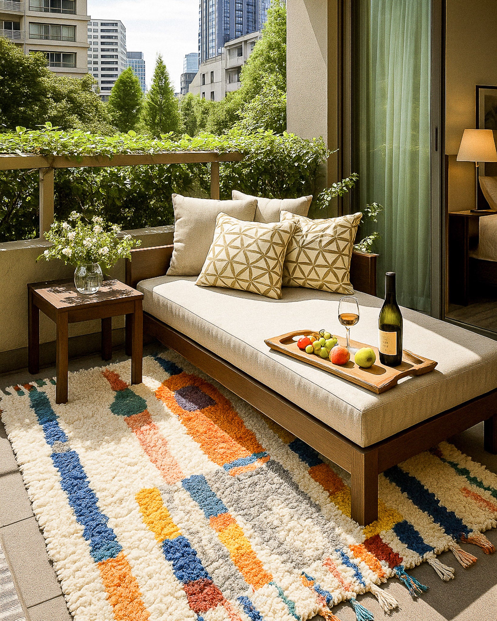 Abstract Wool Rug 3 X 5 Ft | 90 X 150 Cm / With Tassels / Short (0.4” / 1 cm)