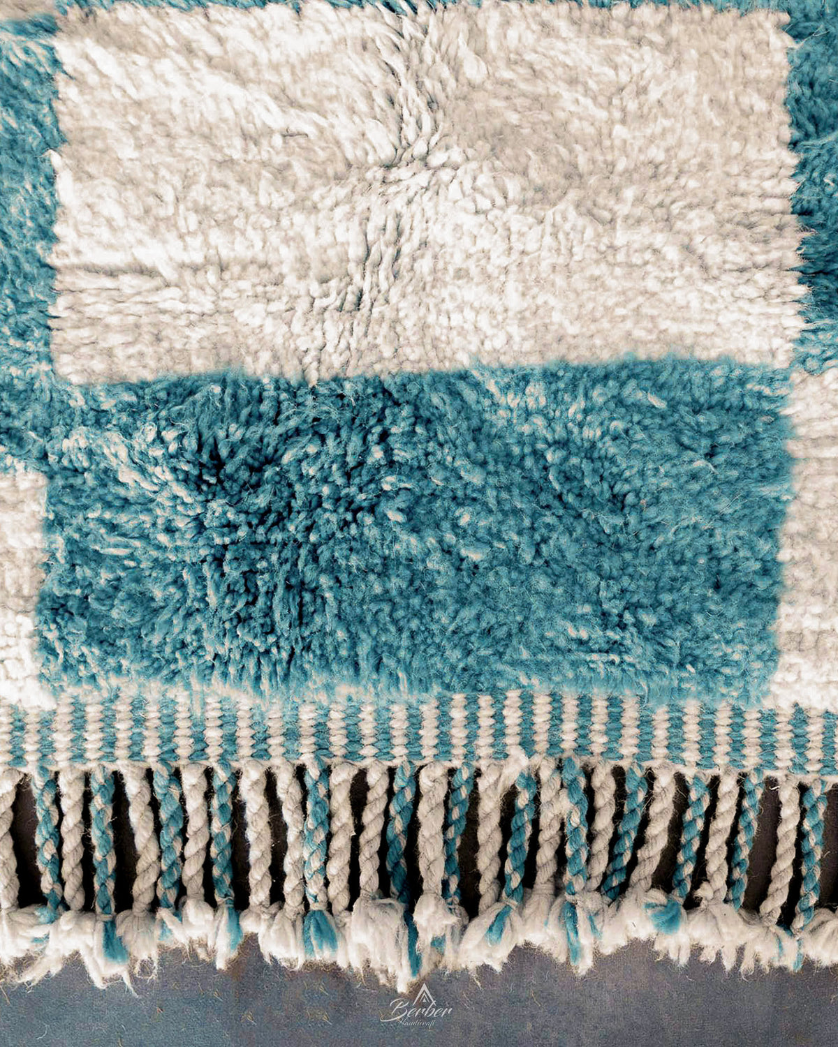 Blue Checkerboard Rug 3 X 5 Ft | 90 X 150 Cm / With Tassels / Short (0.4” / 1 cm)