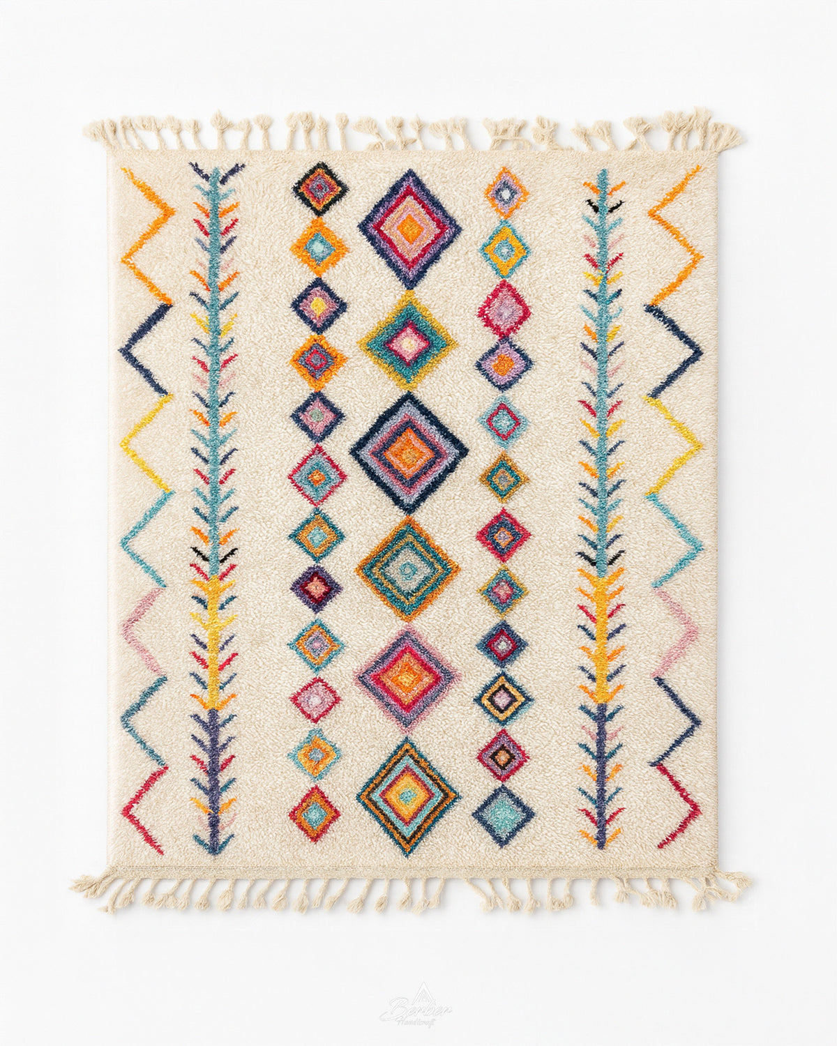 Bohemian Wool Rug 3 X 5 Ft | 90 X 150 Cm / With Tassels / Short (0.4” / 1 cm)