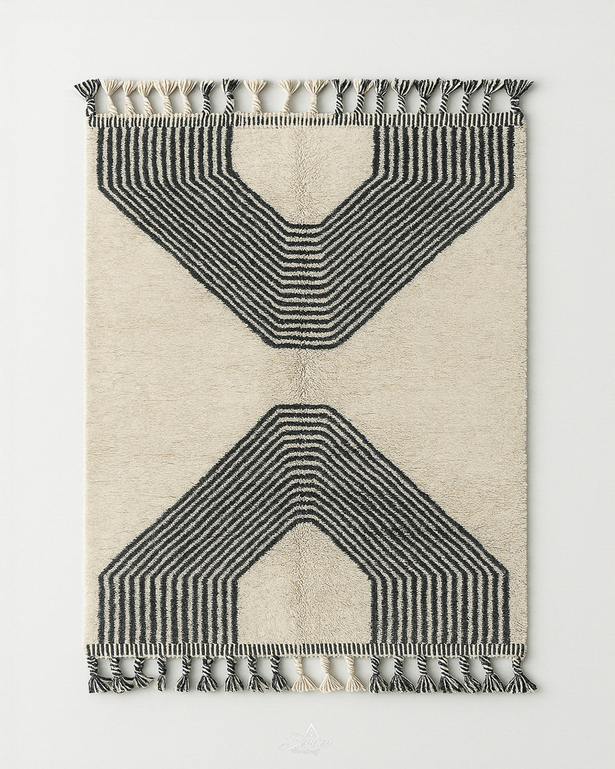 Beni Ourain Wool Rug 3 X 5 Ft | 90 X 150 Cm / With Tassels / Short (0.4” / 1 cm)