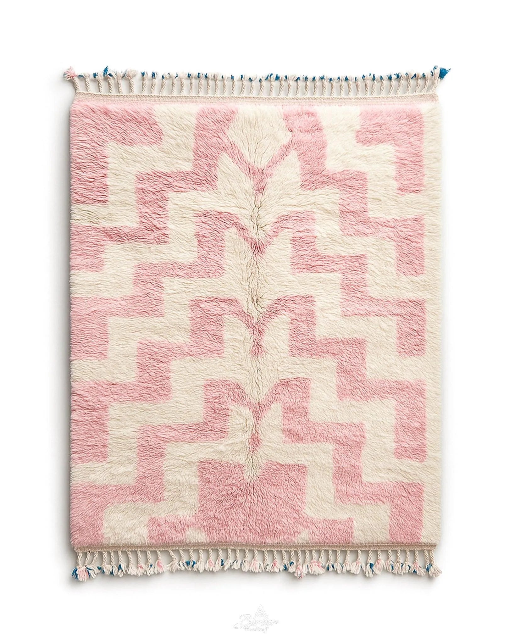 Pink Boho Berber Rug 3 X 5 Ft | 90 X 150 Cm / With Tassels / Short (0.4” / 1 cm)