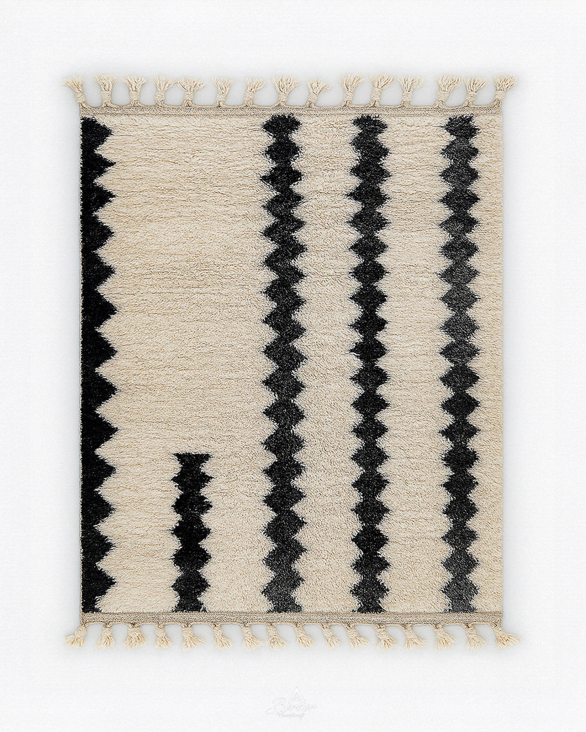 Black and White Berber Rug 3 X 5 Ft | 90 X 150 Cm / With Tassels / Short (0.4” / 1 cm)
