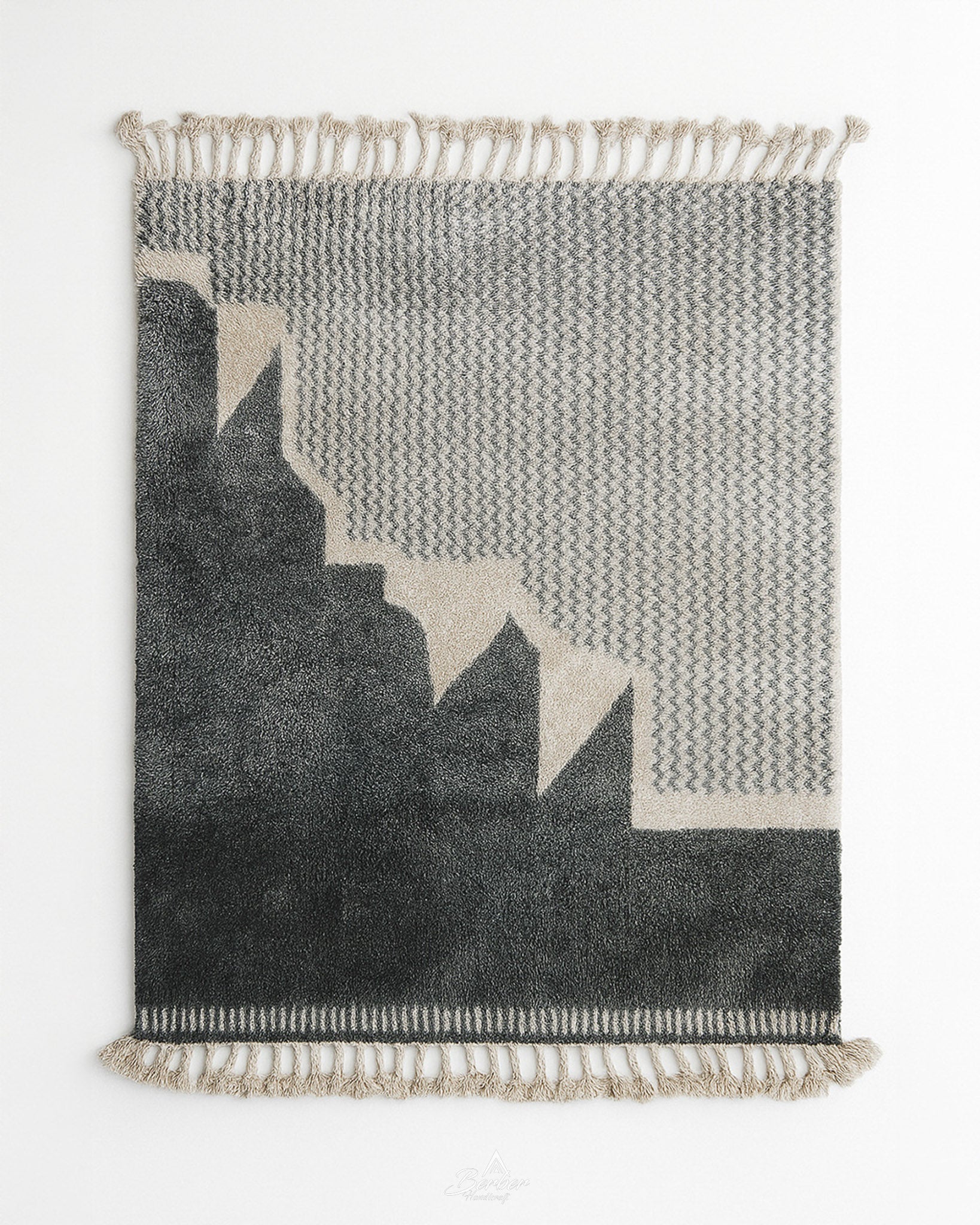 Black and White Moroccan Rug 3 X 5 Ft | 90 X 150 Cm / With Tassels / Short (0.4” / 1 cm)