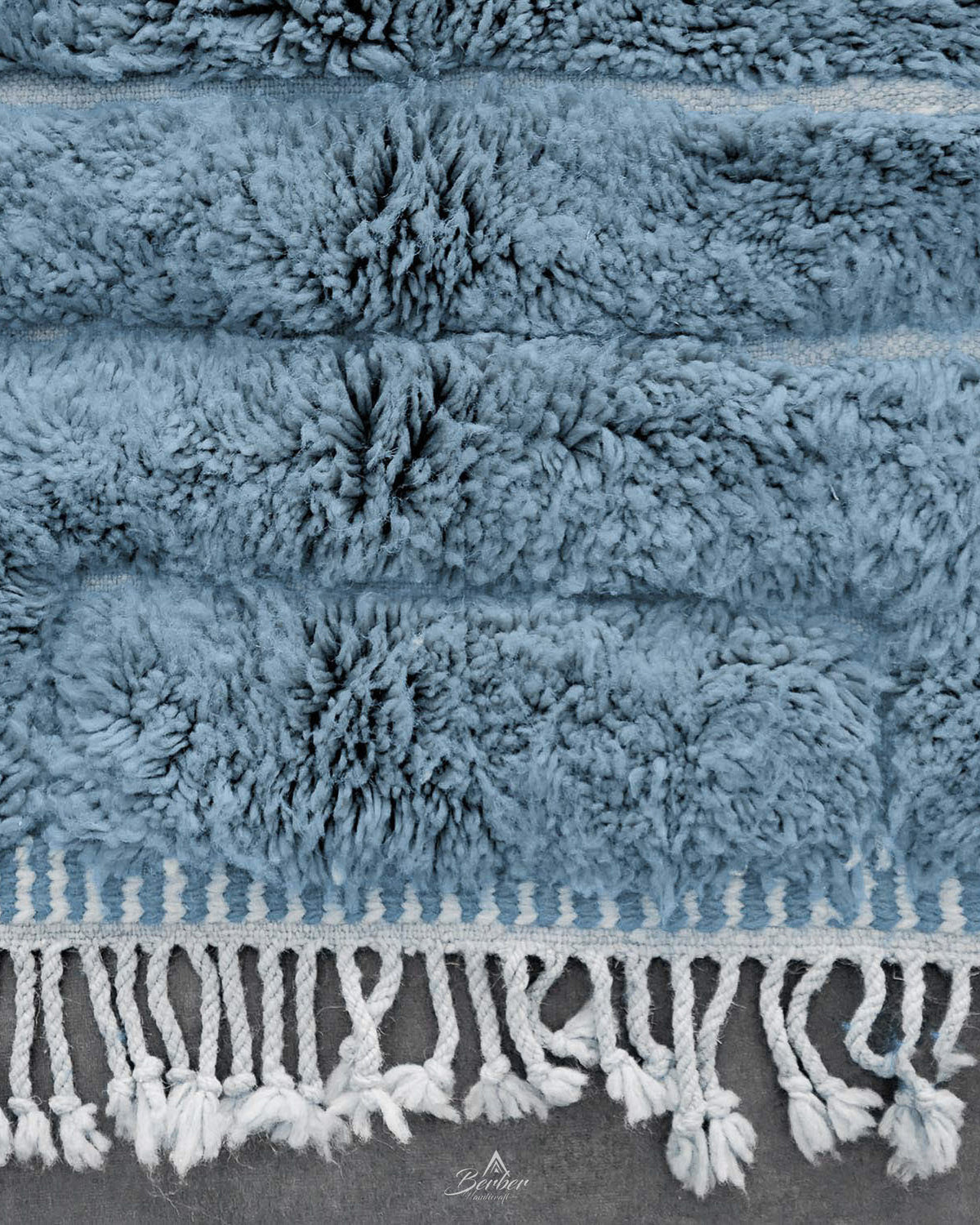 Blue Beni Ourain Carpet 3 X 5 Ft | 90 X 150 Cm / With Tassels / Short (0.4” / 1 cm)