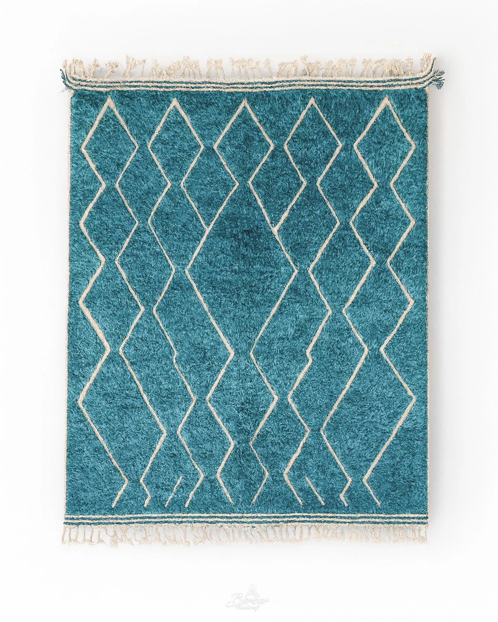Blue Beni Rug 3 X 5 Ft | 90 X 150 Cm / With Tassels / Short (0.4” / 1 cm)