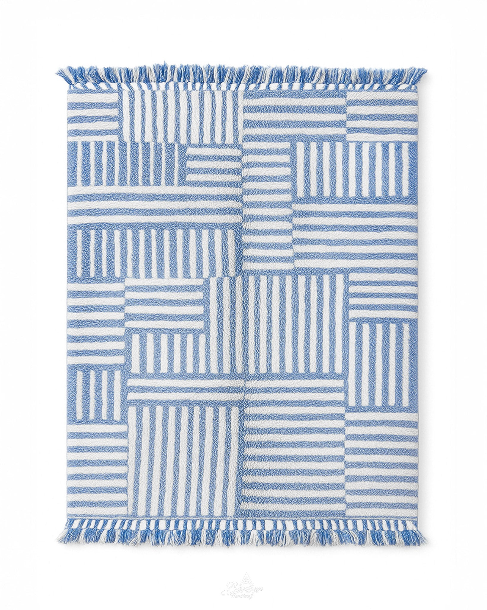 Blue Boho Rug 3 X 5 Ft | 90 X 150 Cm / With Tassels / Short (0.4” / 1 cm)