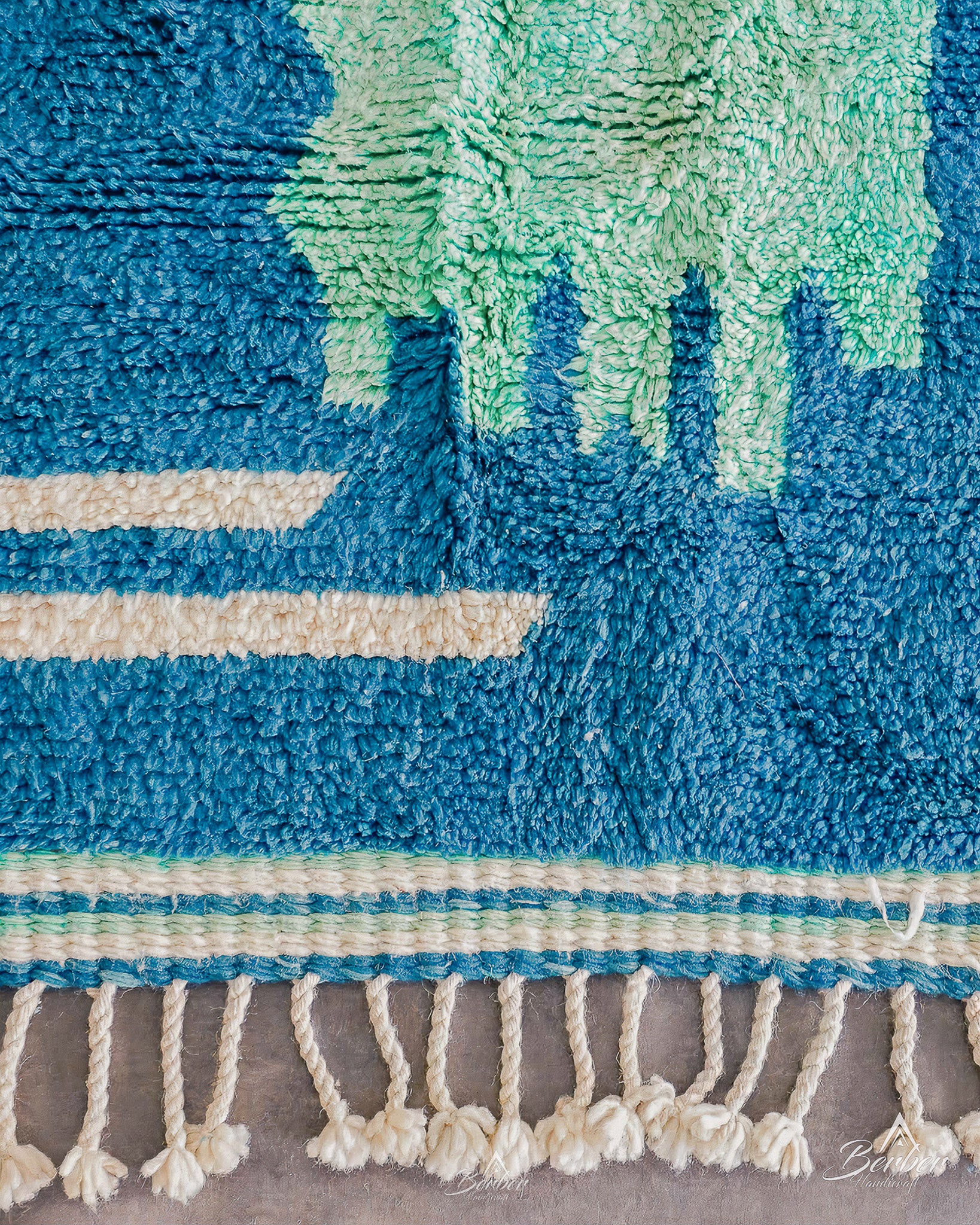Blue Living Room Rug 3 X 5 Ft | 90 X 150 Cm / With Tassels / Short (0.4” / 1 cm)