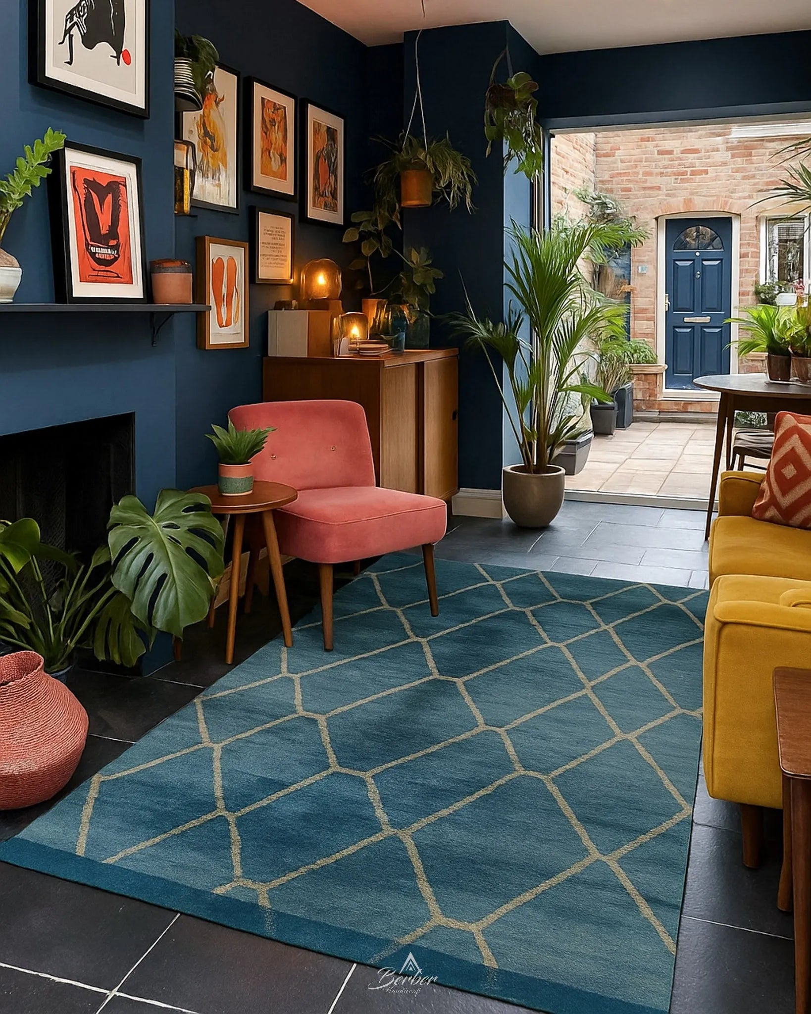 Blue Morrocan Rug 3 X 5 Ft | 90 X 150 Cm / With Tassels / Short (0.4” / 1 cm)