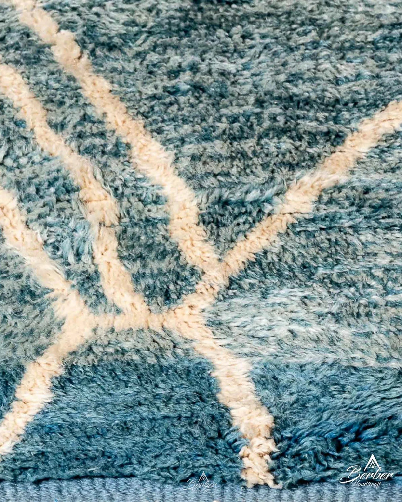 Blue Morrocan Rug 3 X 5 Ft | 90 X 150 Cm / With Tassels / Short (0.4” / 1 cm)