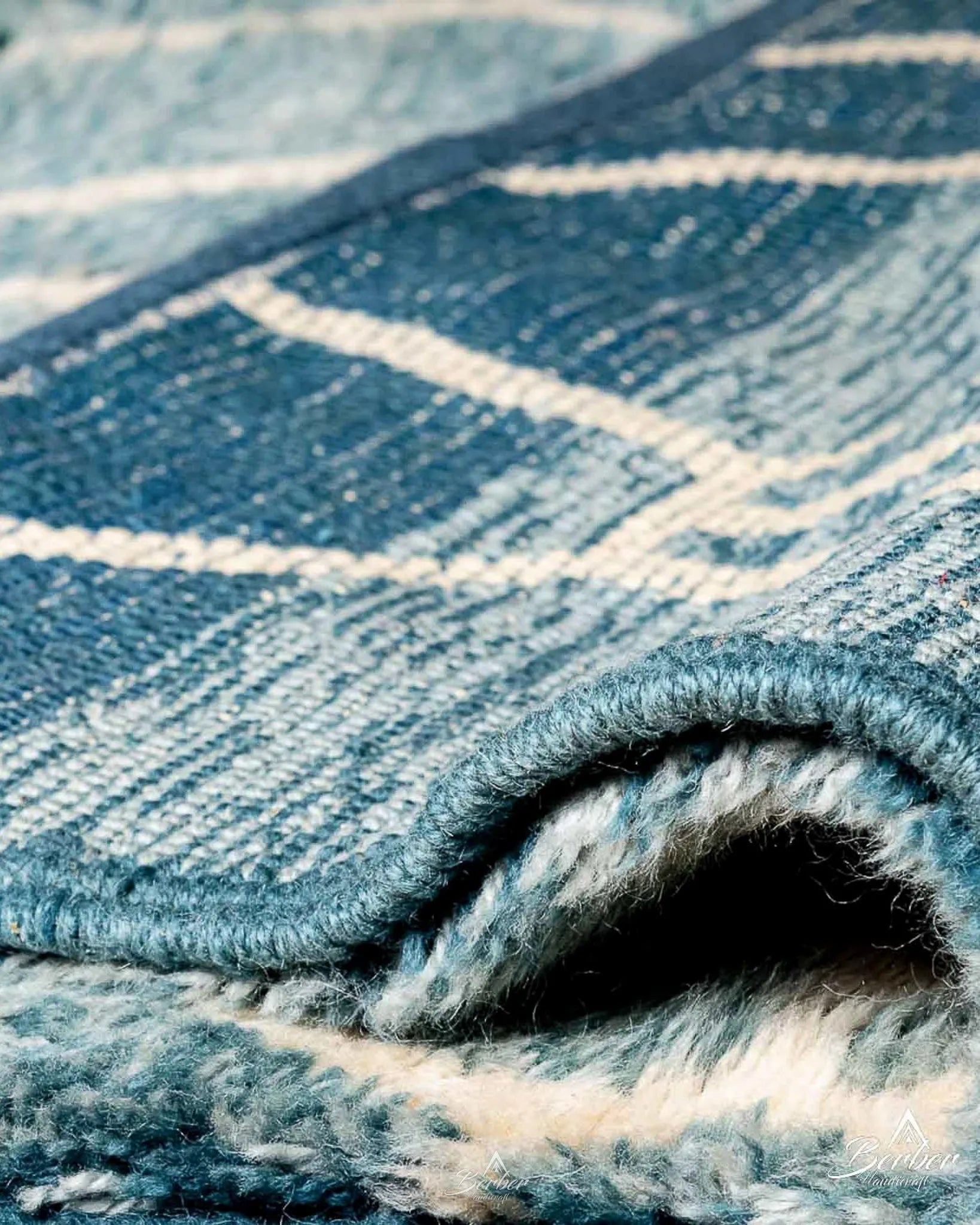 Blue Morrocan Rug 3 X 5 Ft | 90 X 150 Cm / With Tassels / Short (0.4” / 1 cm)