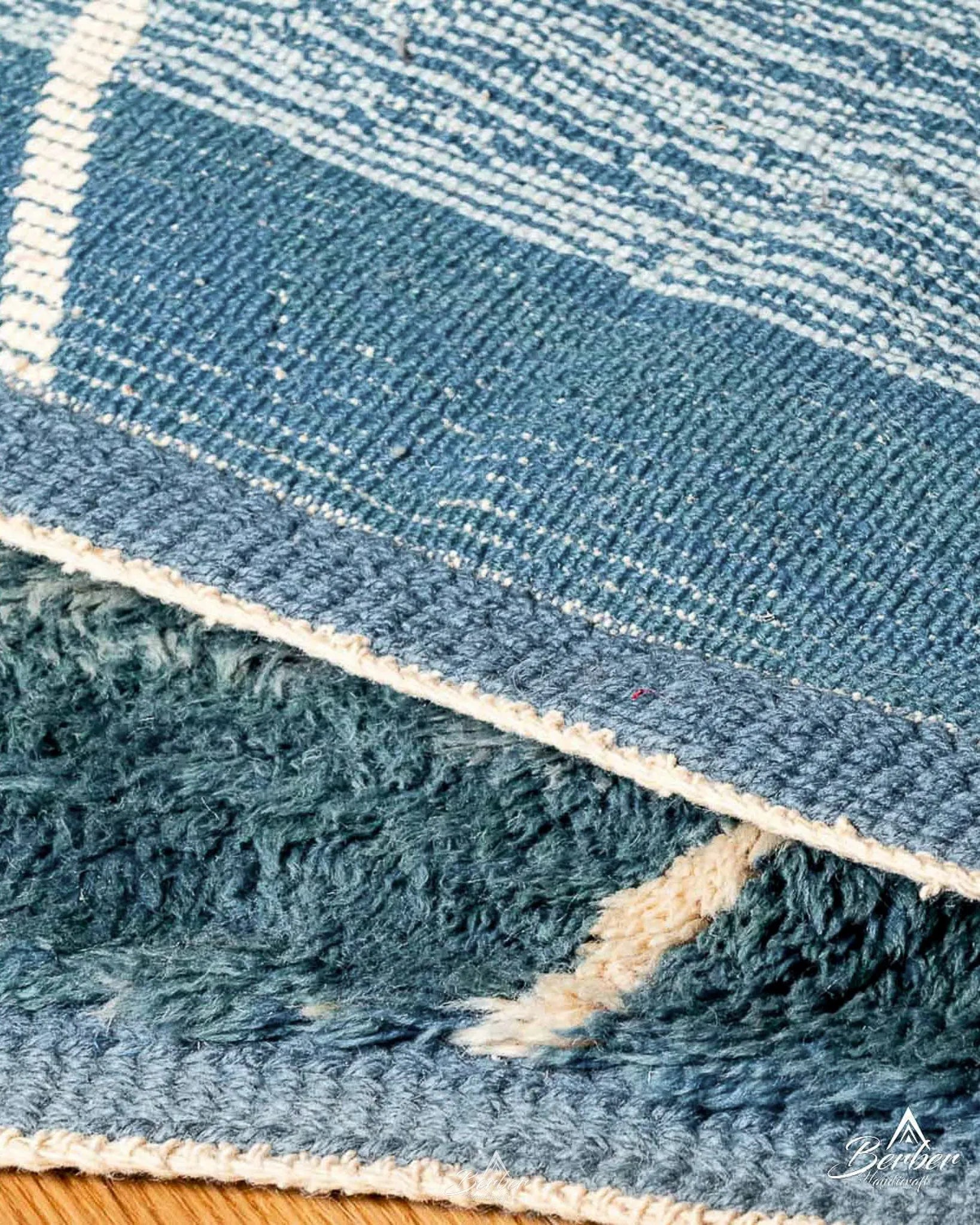 Blue Morrocan Rug 3 X 5 Ft | 90 X 150 Cm / With Tassels / Short (0.4” / 1 cm)