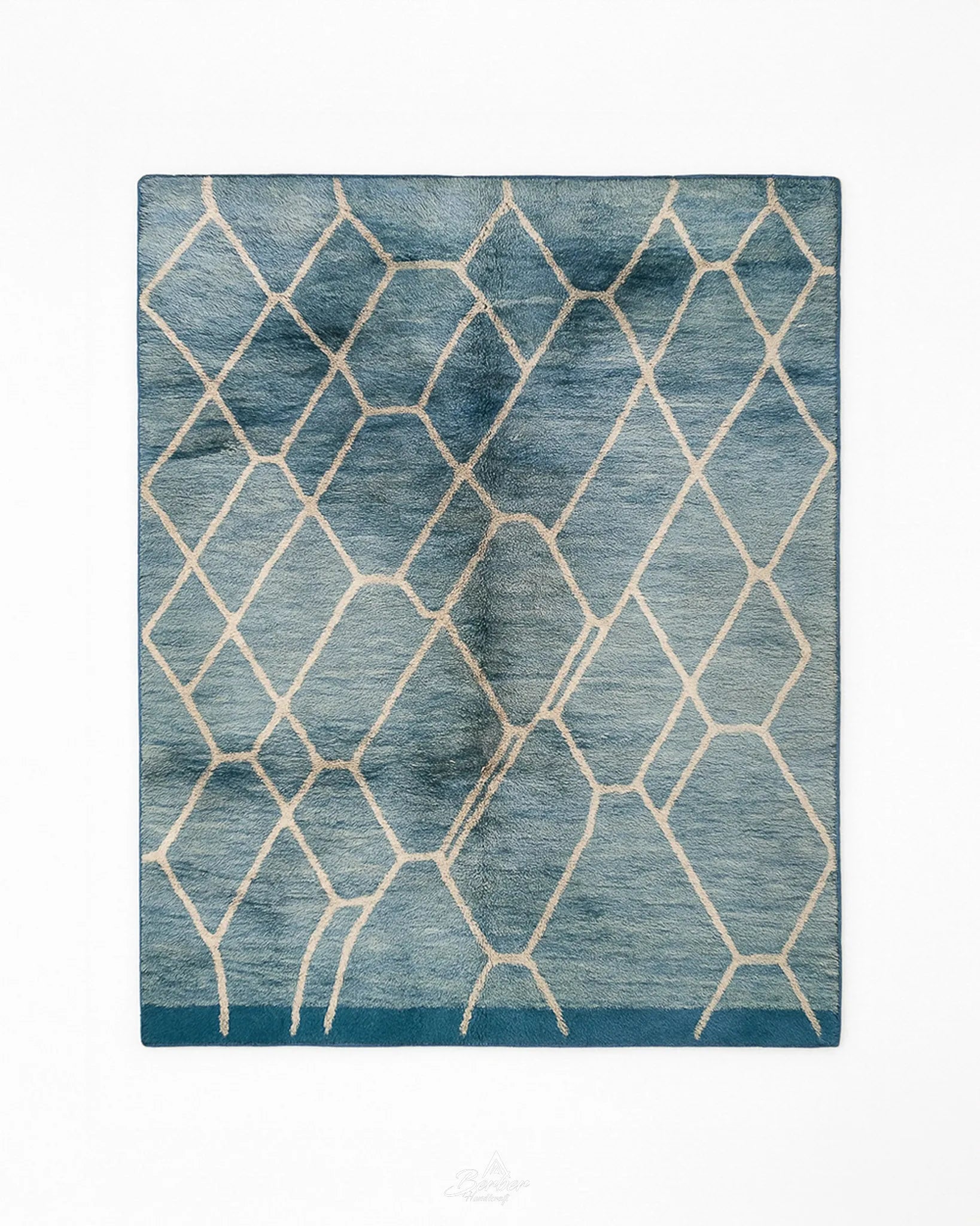 Blue Morrocan Rug 3 X 5 Ft | 90 X 150 Cm / With Tassels / Short (0.4” / 1 cm)