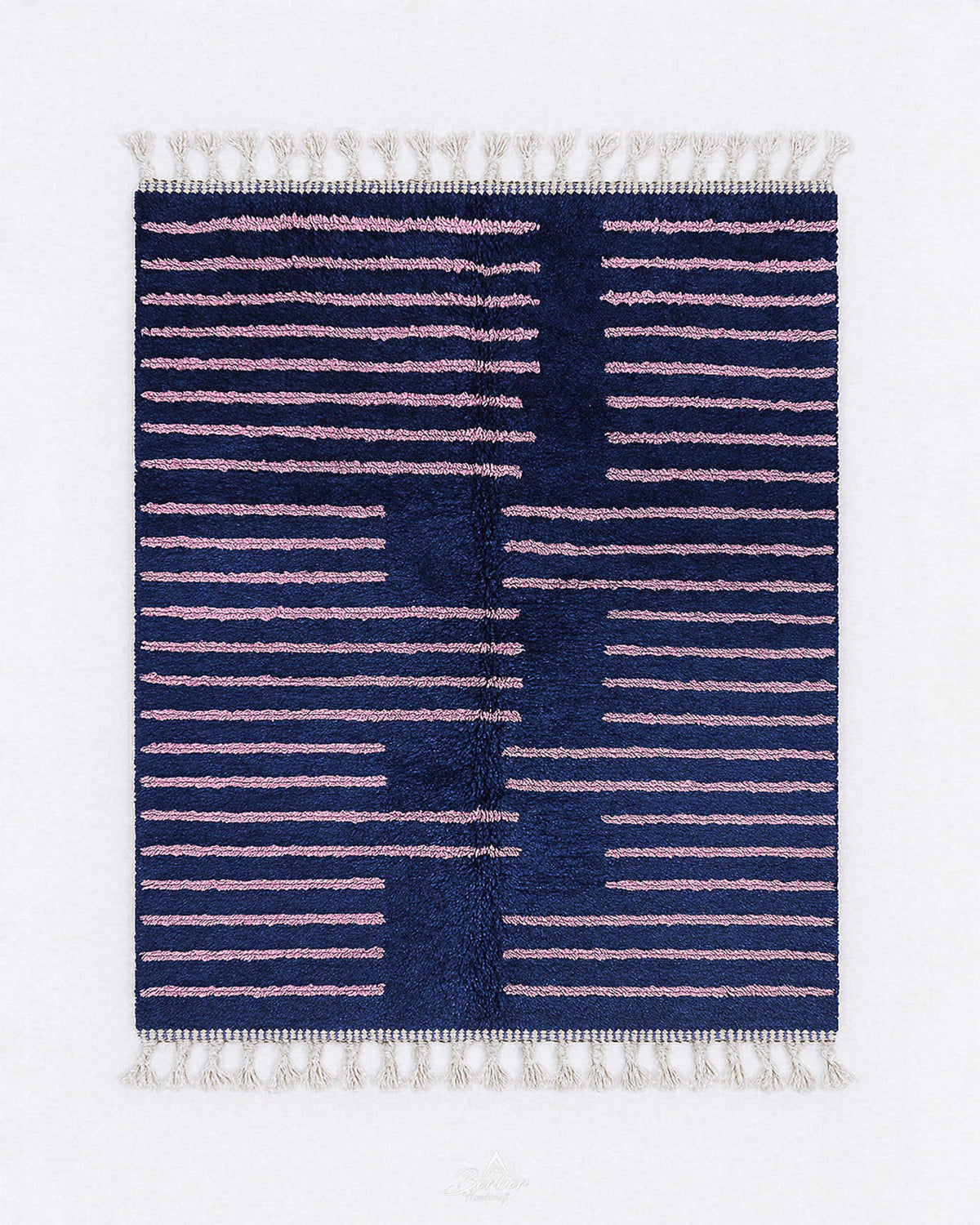 Blue Pink Berber Rug 3 X 5 Ft | 90 X 150 Cm / With Tassels / Short (0.4” / 1 cm)