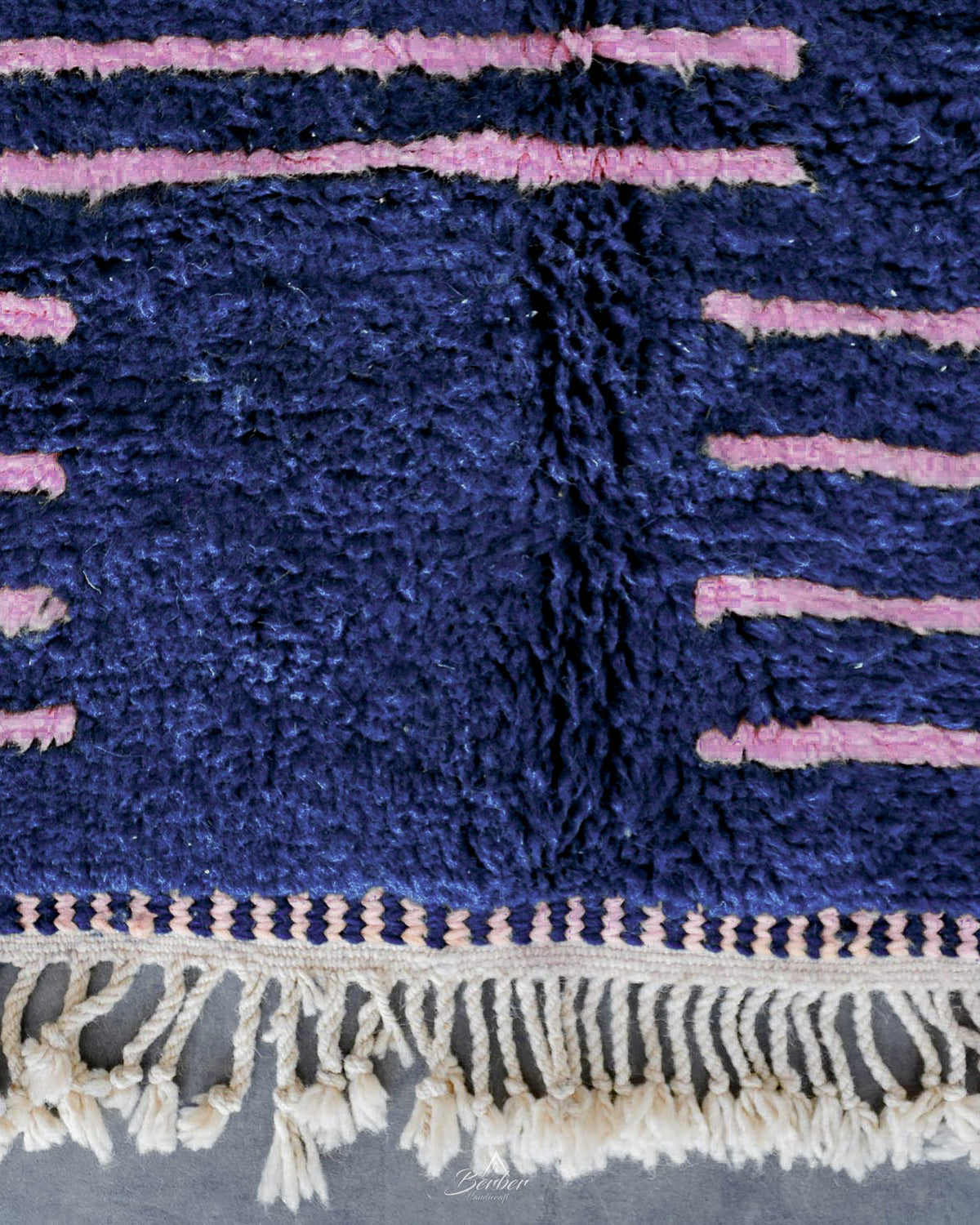 Blue Pink Berber Rug 3 X 5 Ft | 90 X 150 Cm / With Tassels / Short (0.4” / 1 cm)
