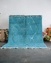 Blue Trellis Rug 3 X 5 Ft | 90 X 150 Cm / With Tassels / Short (0.4” / 1 cm)