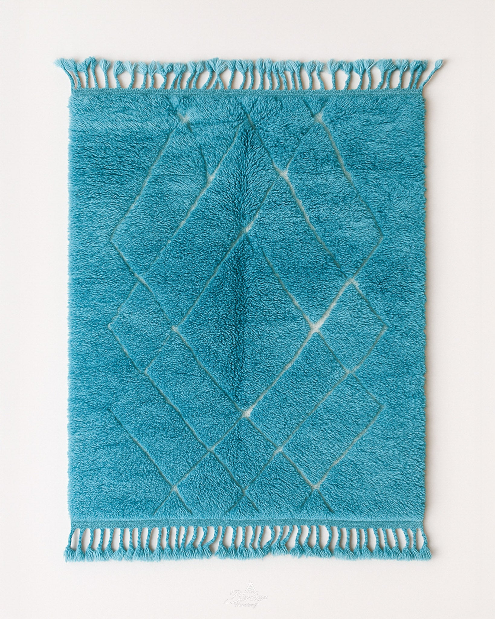 Blue Trellis Rug 3 X 5 Ft | 90 X 150 Cm / With Tassels / Short (0.4” / 1 cm)