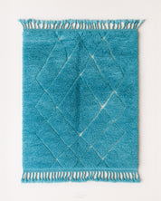 Blue Trellis Rug 3 X 5 Ft | 90 X 150 Cm / With Tassels / Short (0.4” / 1 cm)
