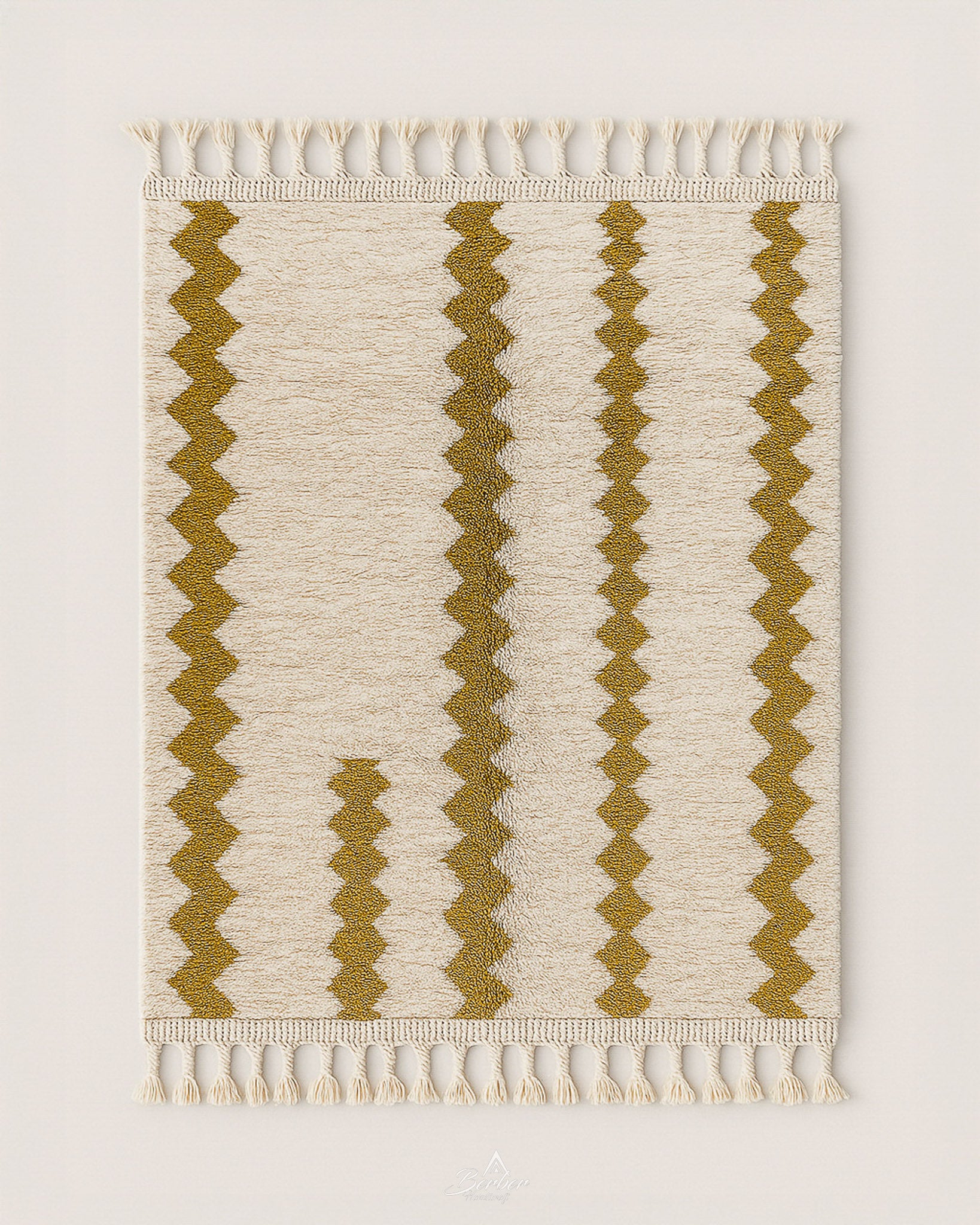 Brown White Azilal Rug 3 X 5 Ft | 90 X 150 Cm / With Tassels / Short (0.4” / 1 cm)