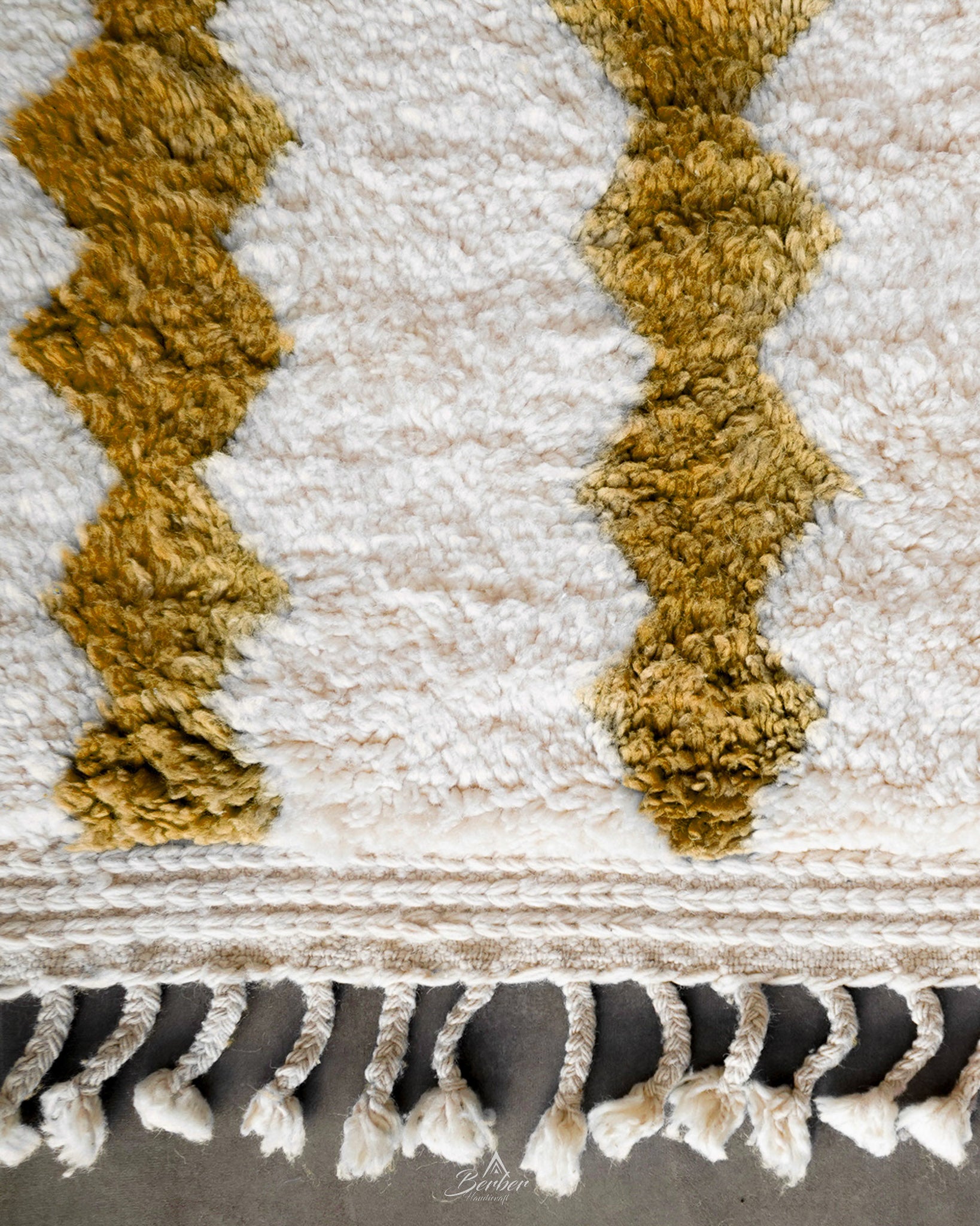 Brown White Azilal Rug 3 X 5 Ft | 90 X 150 Cm / With Tassels / Short (0.4” / 1 cm)