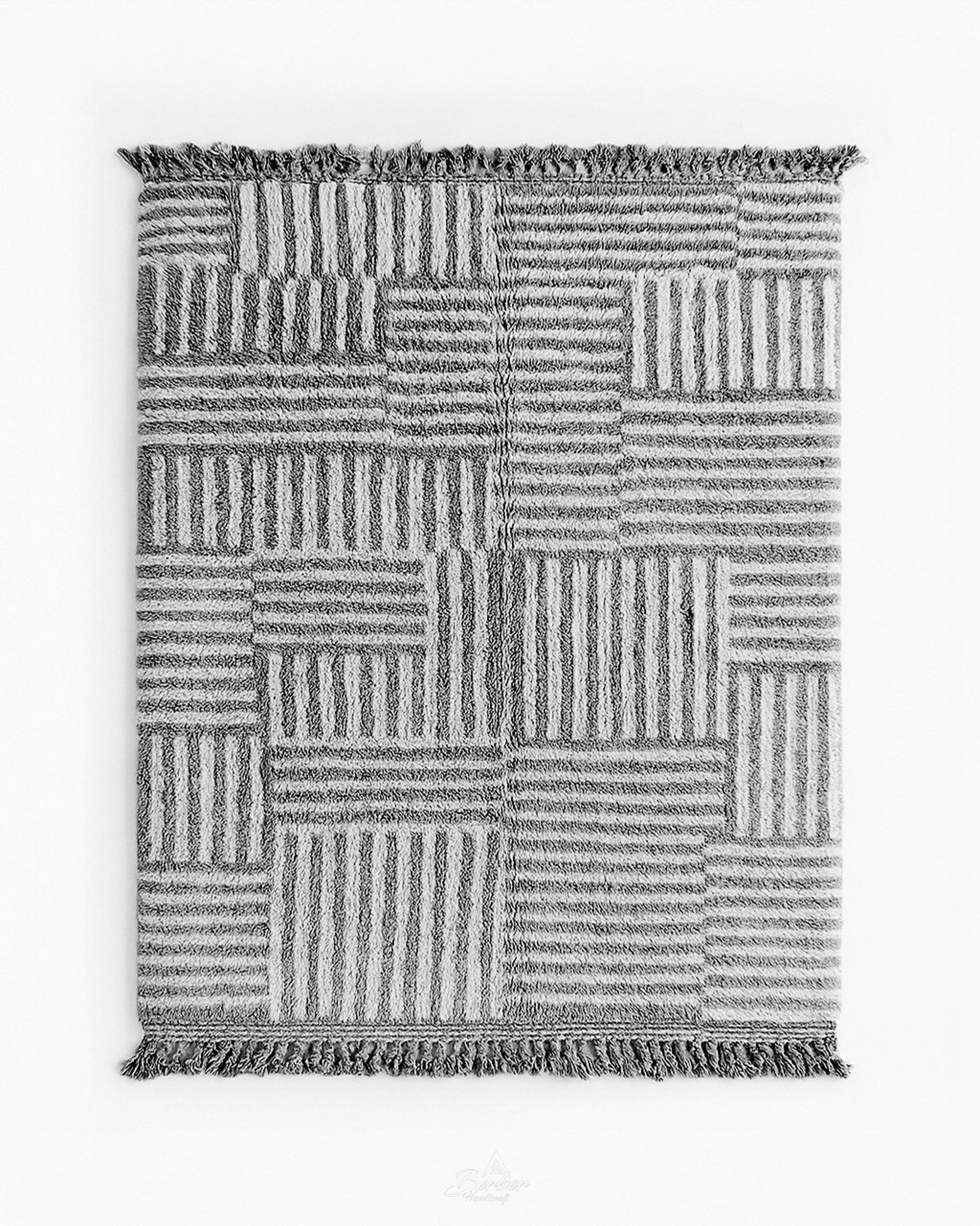 Striped Grey Moroccan rug 3 X 5 Ft | 90 X 150 Cm / With Tassels / Short (0.4” / 1 cm)