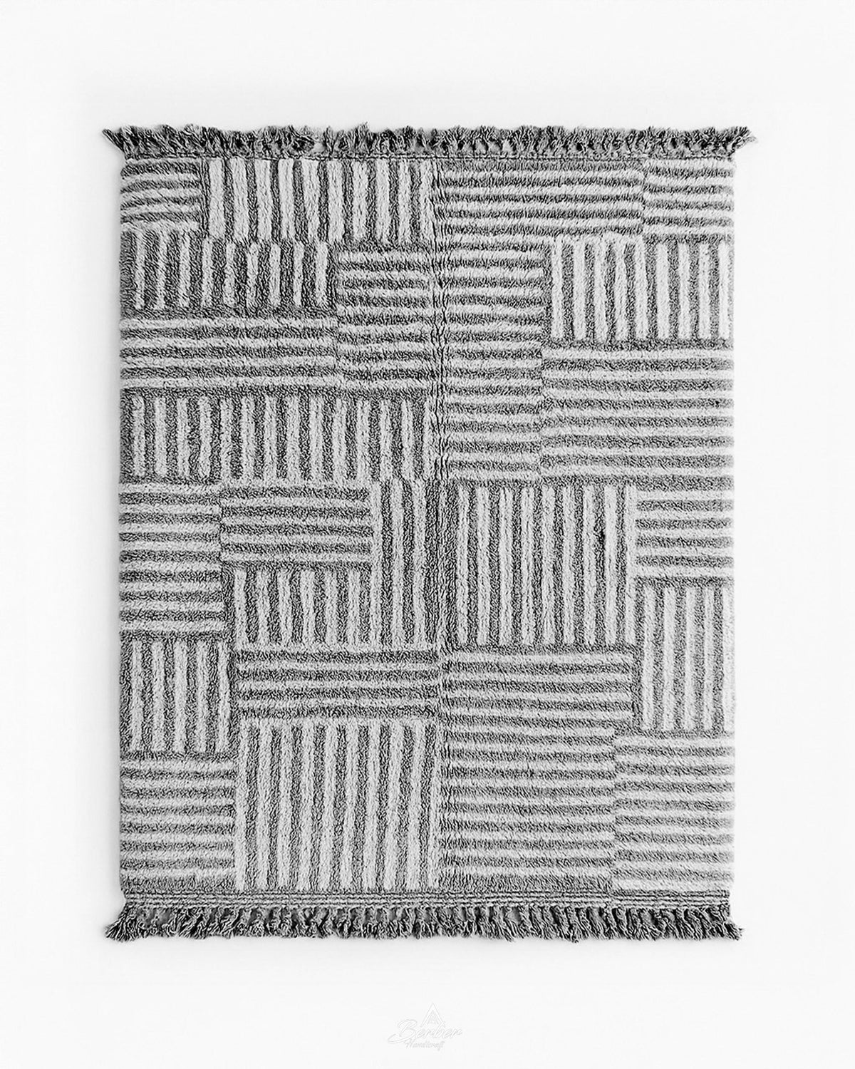 Striped Grey Moroccan rug 3 X 5 Ft | 90 X 150 Cm / With Tassels / Short (0.4” / 1 cm)