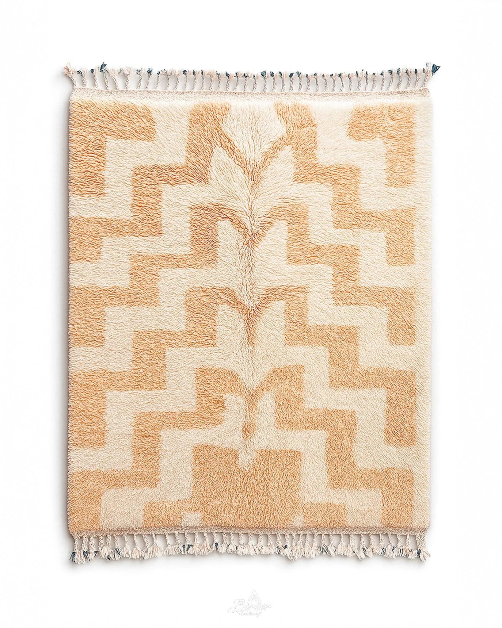 Peach Moroccan area rug 3 X 5 Ft | 90 X 150 Cm / With Tassels / Short (0.4” / 1 cm)