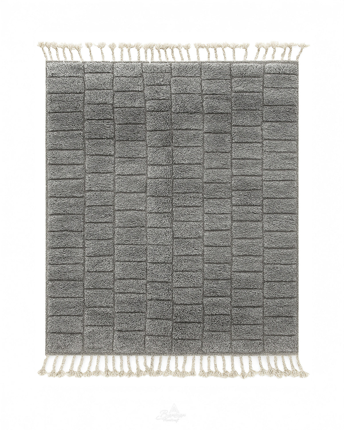 Gray Morrocan Rug 3 X 5 Ft | 90 X 150 Cm / With Tassels / Short (0.4” / 1 cm)