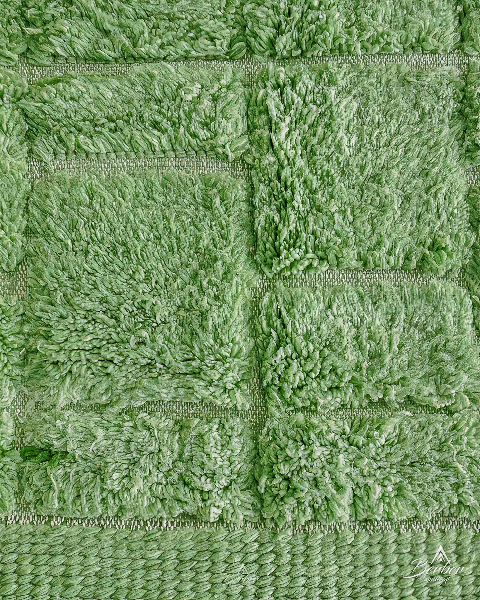 Green Morrocan Wool Rug 3 X 5 Ft | 90 X 150 Cm / With Tassels / Short (0.4” / 1 cm)