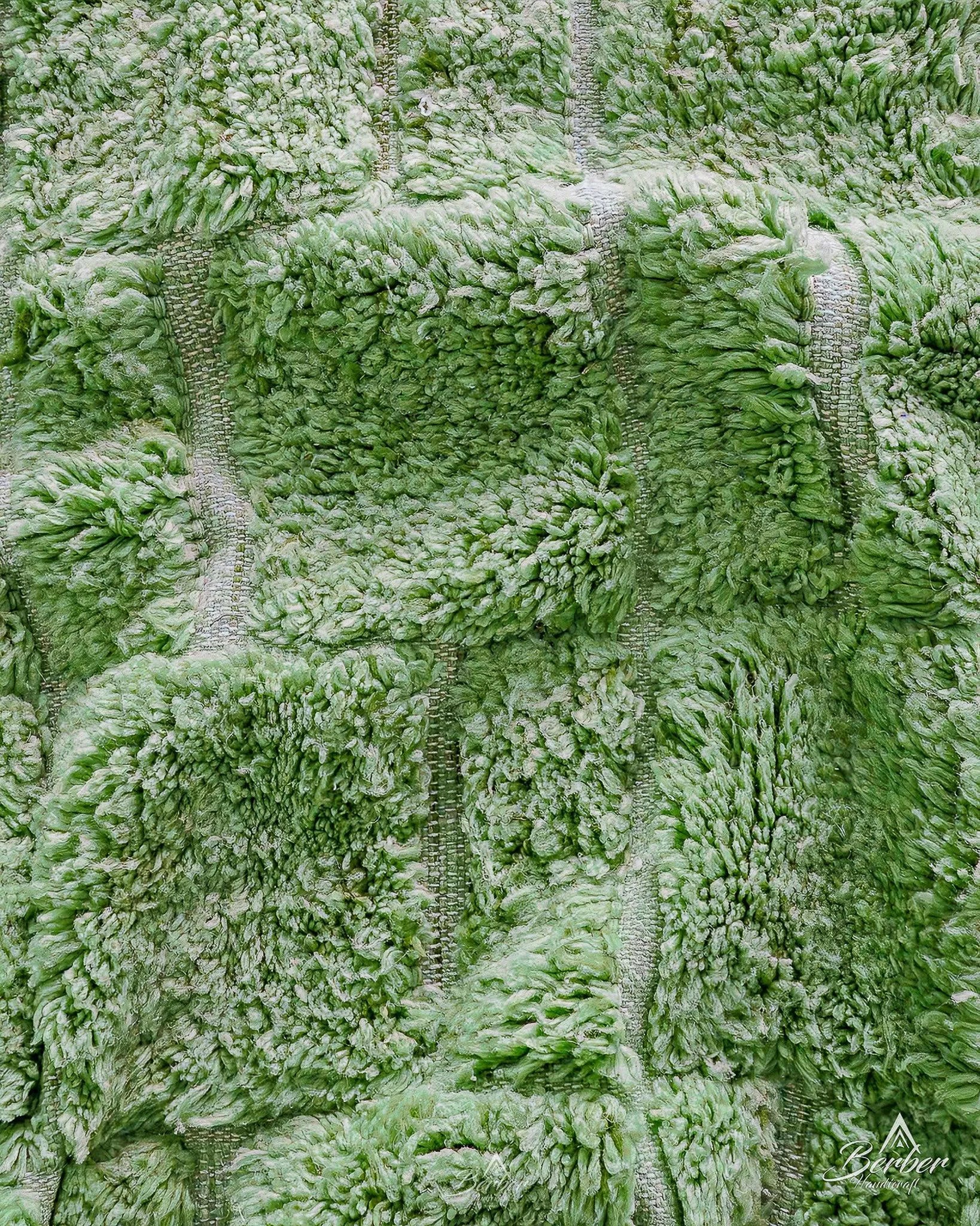 Green Morrocan Wool Rug 3 X 5 Ft | 90 X 150 Cm / With Tassels / Short (0.4” / 1 cm)