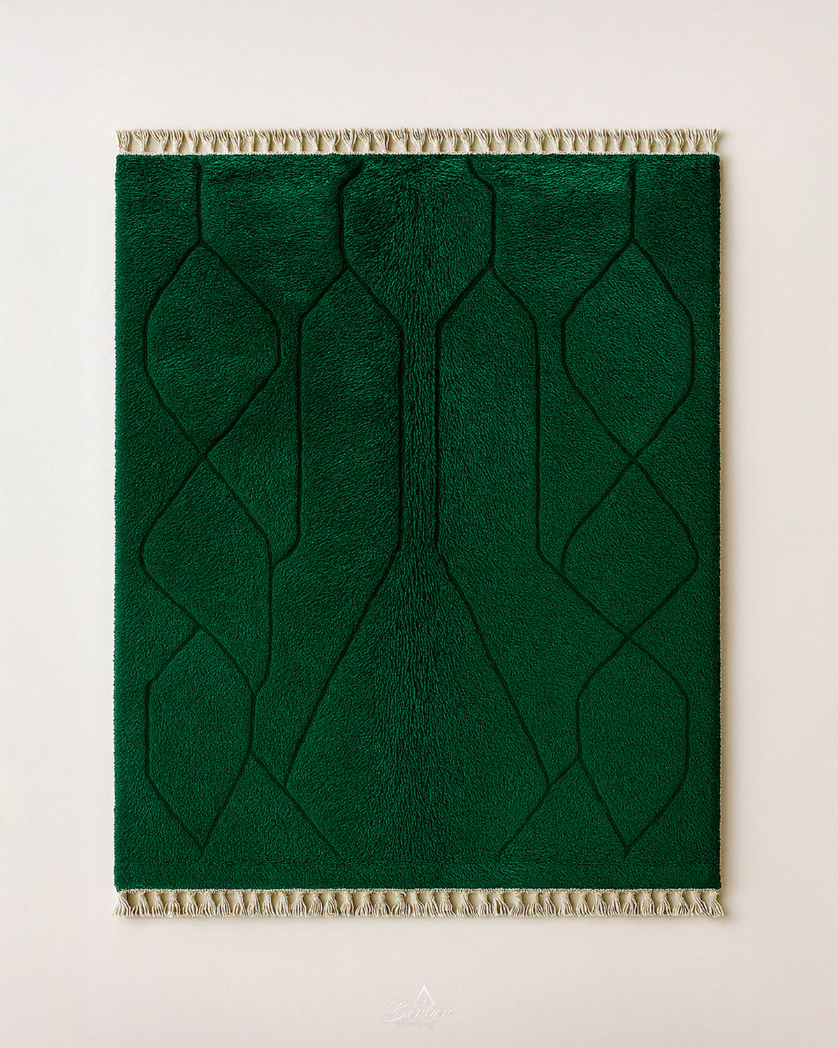 Green Beni Ourain Rug 3 X 5 Ft | 90 X 150 Cm / With Tassels / Short (0.4” / 1 cm)