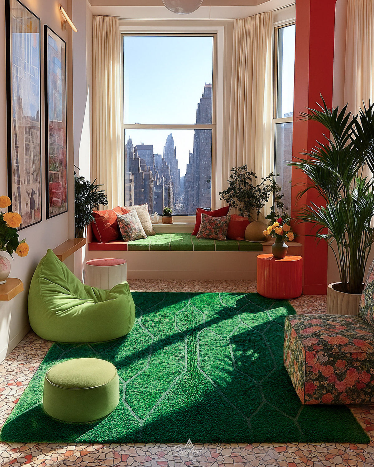 Green Beni Ourain Rug 3 X 5 Ft | 90 X 150 Cm / With Tassels / Short (0.4” / 1 cm)