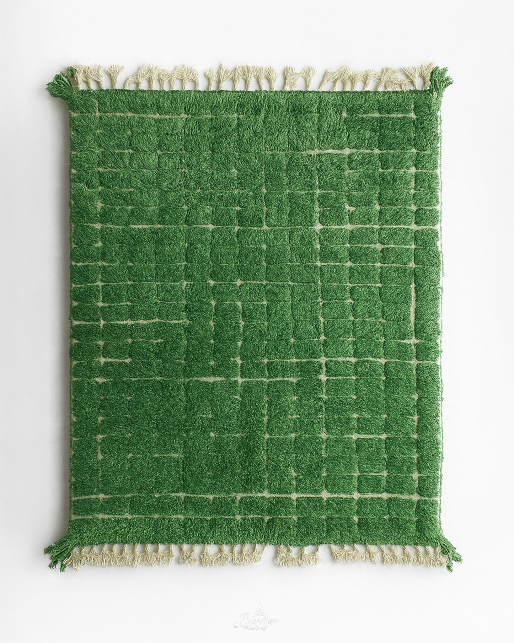 Green Berber Rug 3 X 5 Ft | 90 X 150 Cm / With Tassels / Short (0.4” / 1 cm)