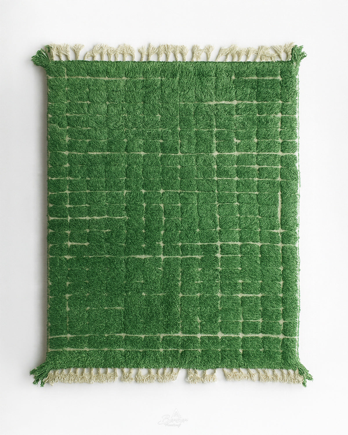 Green Berber Rug 3 X 5 Ft | 90 X 150 Cm / With Tassels / Short (0.4” / 1 cm)