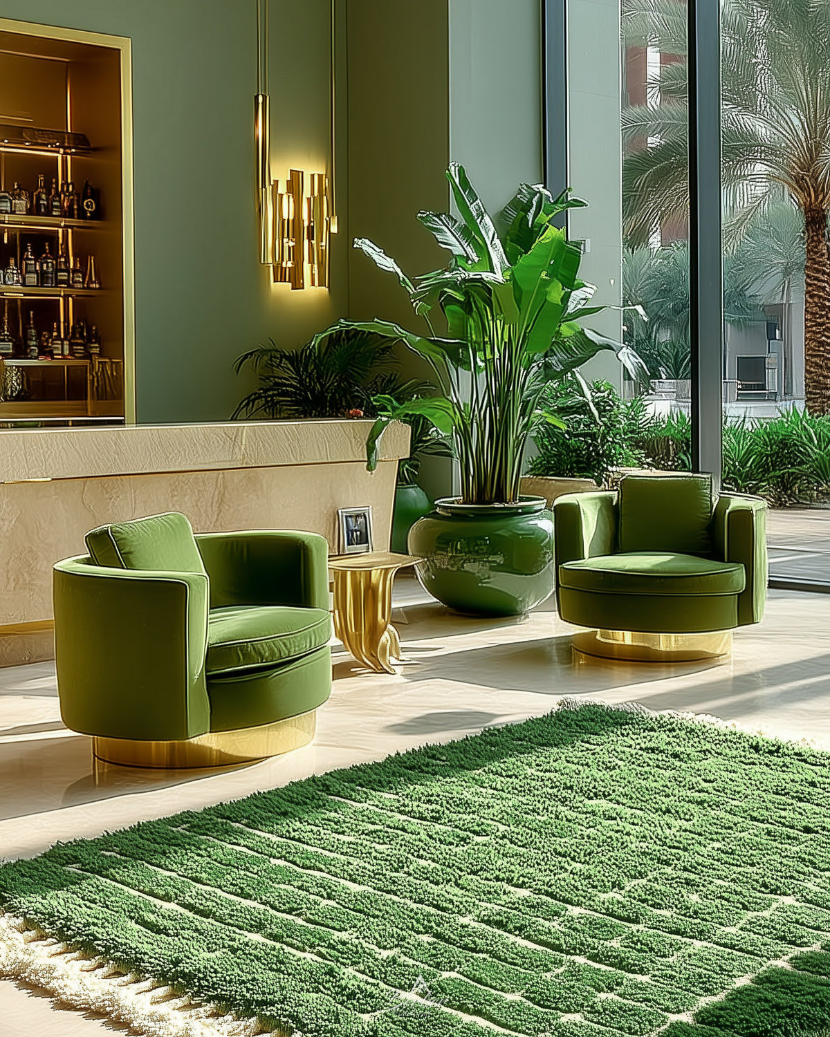 Green Berber Rug 3 X 5 Ft | 90 X 150 Cm / With Tassels / Short (0.4” / 1 cm)