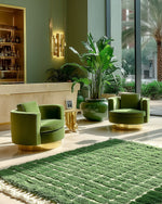 Green Berber Rug 3 X 5 Ft | 90 X 150 Cm / With Tassels / Short (0.4” / 1 cm)