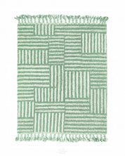Green Striped Moroccan Rug 3 X 5 Ft | 90 X 150 Cm / With Tassels / Short (0.4” / 1 cm)