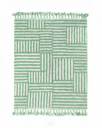 Green Striped Moroccan Rug 3 X 5 Ft | 90 X 150 Cm / With Tassels / Short (0.4” / 1 cm)