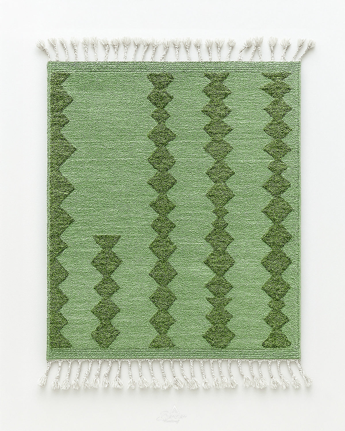 Green Boujaad Carpet 3 X 5 Ft | 90 X 150 Cm / With Tassels / Short (0.4” / 1 cm)