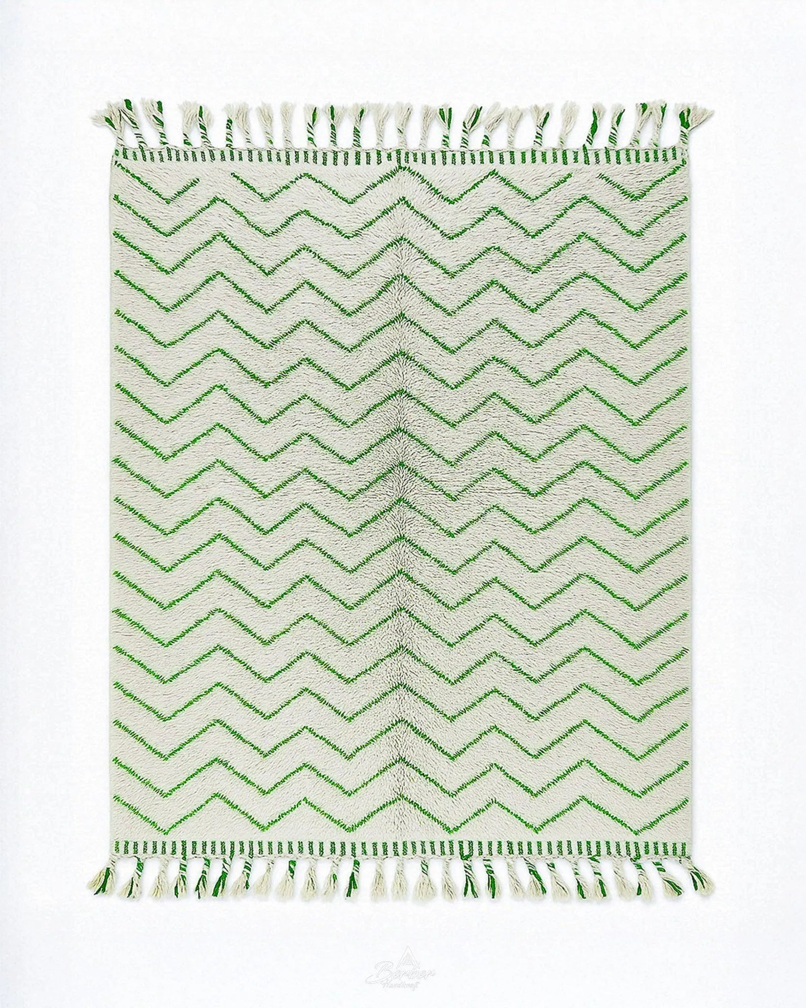 Green Minimalist Rug 3 X 5 Ft | 90 X 150 Cm / With Tassels / Short (0.4” / 1 cm)