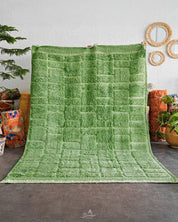 Green Morrocan Wool Rug 3 X 5 Ft | 90 X 150 Cm / With Tassels / Short (0.4” / 1 cm)