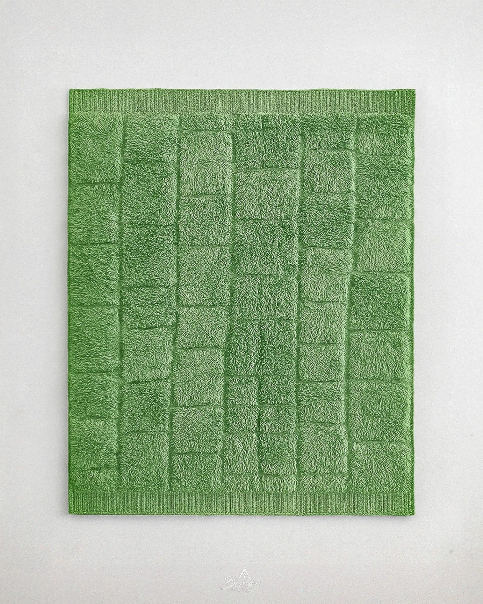Green Morrocan Wool Rug 3 X 5 Ft | 90 X 150 Cm / With Tassels / Short (0.4” / 1 cm)