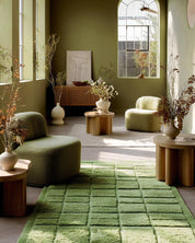 Green Morrocan Wool Rug 3 X 5 Ft | 90 X 150 Cm / With Tassels / Short (0.4” / 1 cm)