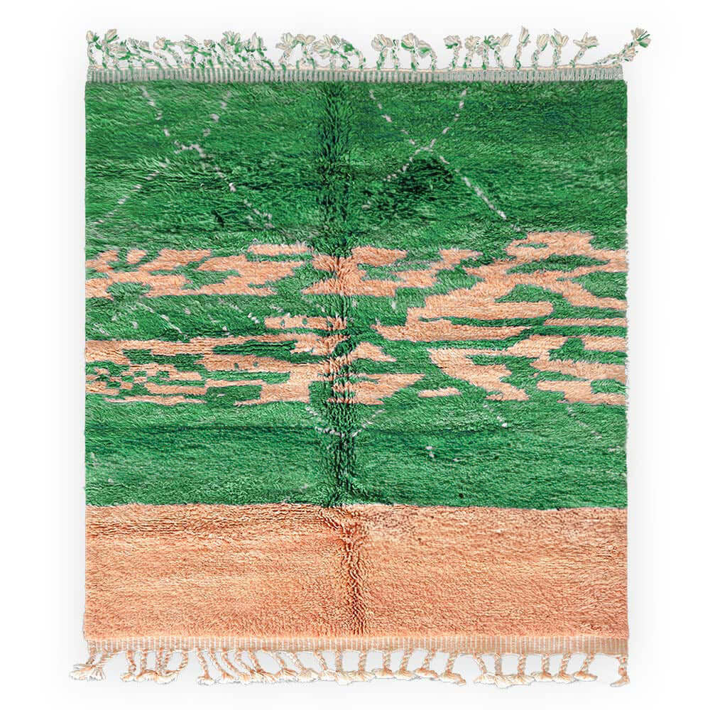 Green Pink Wool Rug - Berber Handicraft