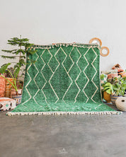 Green Treillis Berber Rug 3 X 5 Ft | 90 X 150 Cm / With Tassels / Short (0.4” / 1 cm)