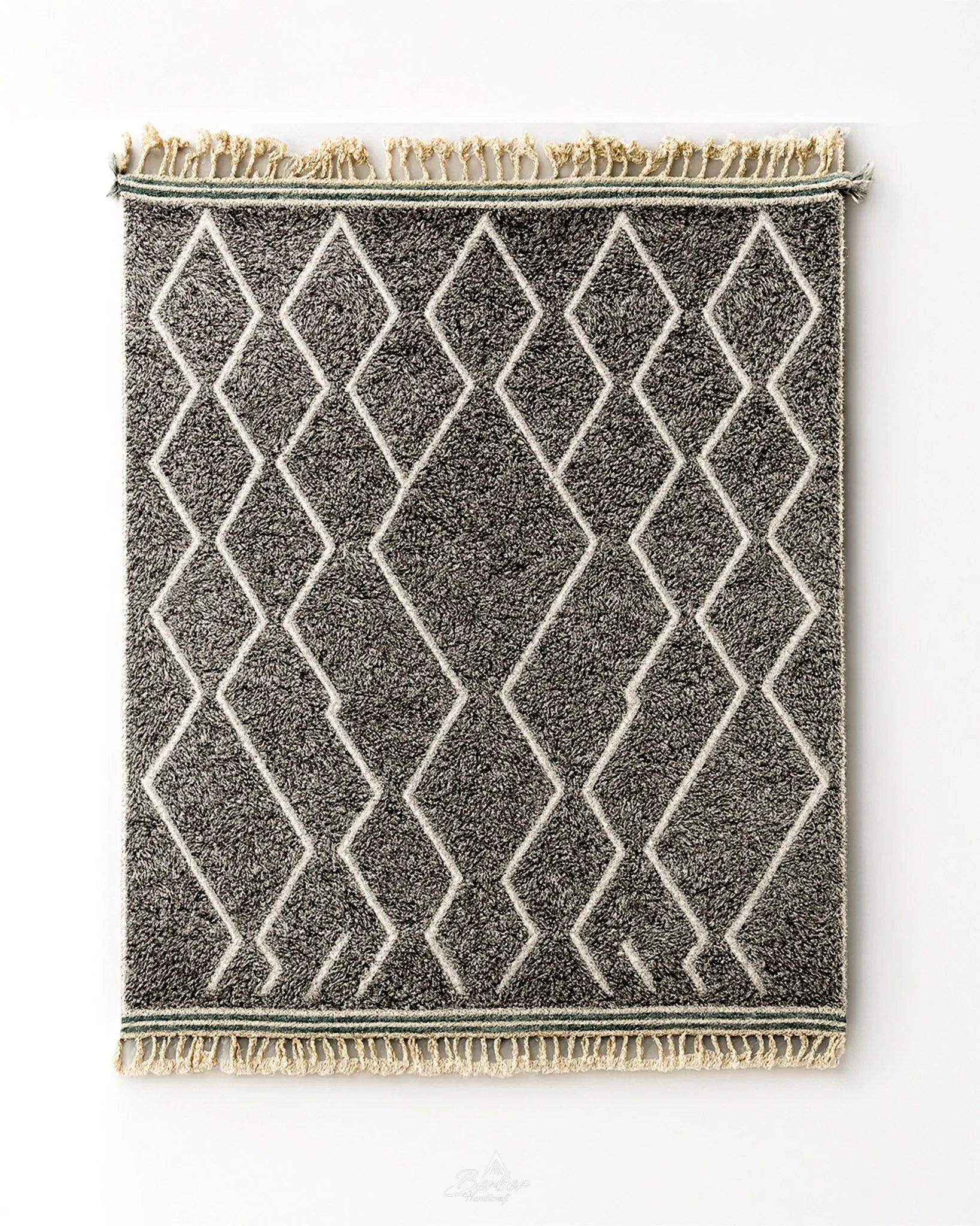 Grey Beni Ourain Berber Rug 3 X 5 Ft | 90 X 150 Cm / With Tassels / Short (0.4” / 1 cm)