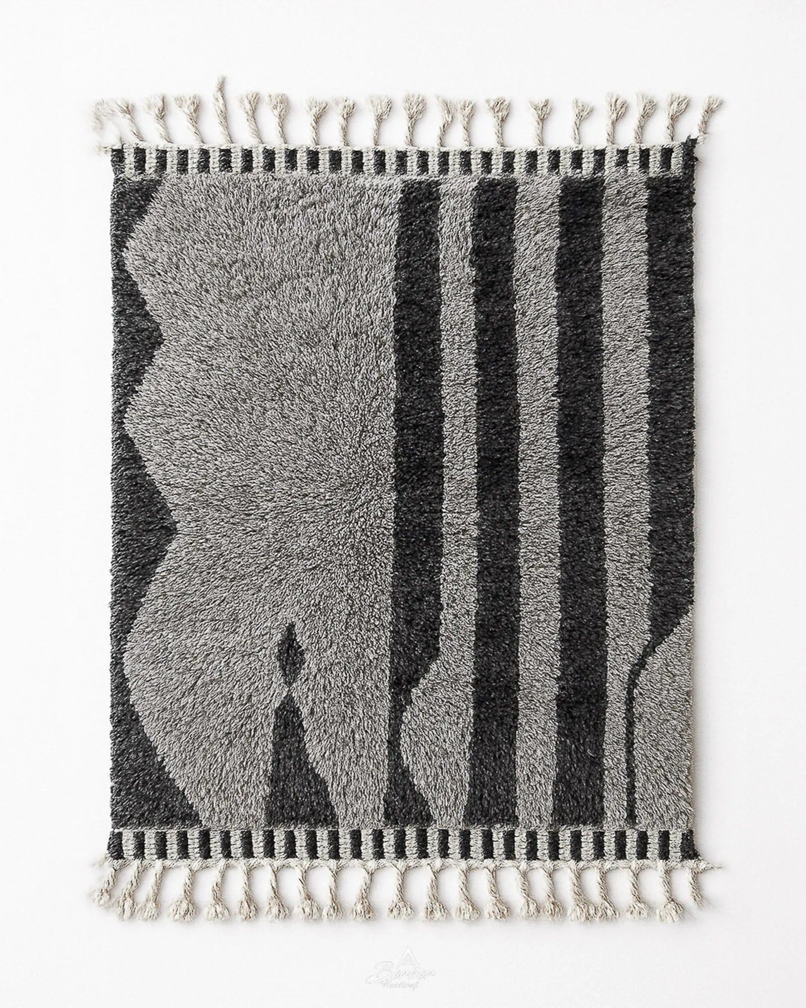 Grey Berber Rug 3 X 5 Ft | 90 X 150 Cm / With Tassels / Short (0.4” / 1 cm)