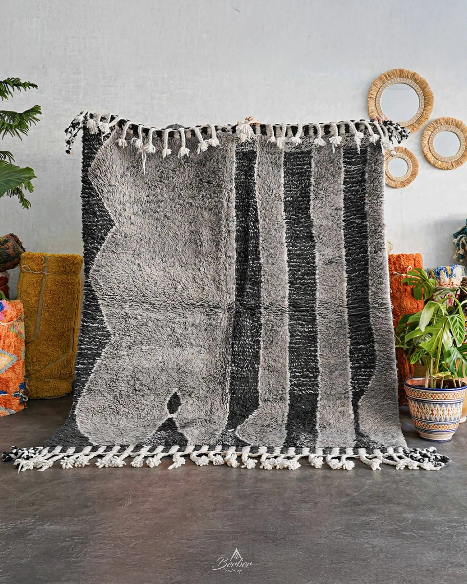 Grey Berber Rug 3 X 5 Ft | 90 X 150 Cm / With Tassels / Short (0.4” / 1 cm)